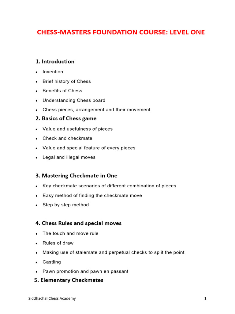 Chess Level ONE Course | PDF | Chess | Traditional Board Games