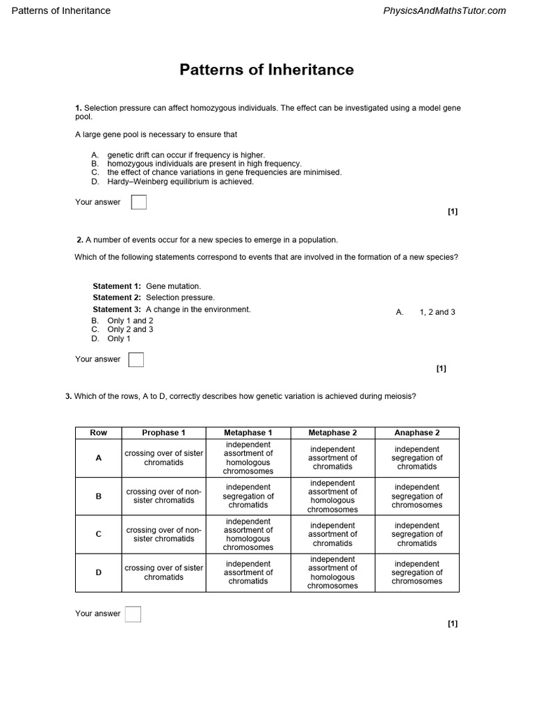 6.1 Patterns of Inheritance QP | PDF | Dominance (Genetics) | Genotype