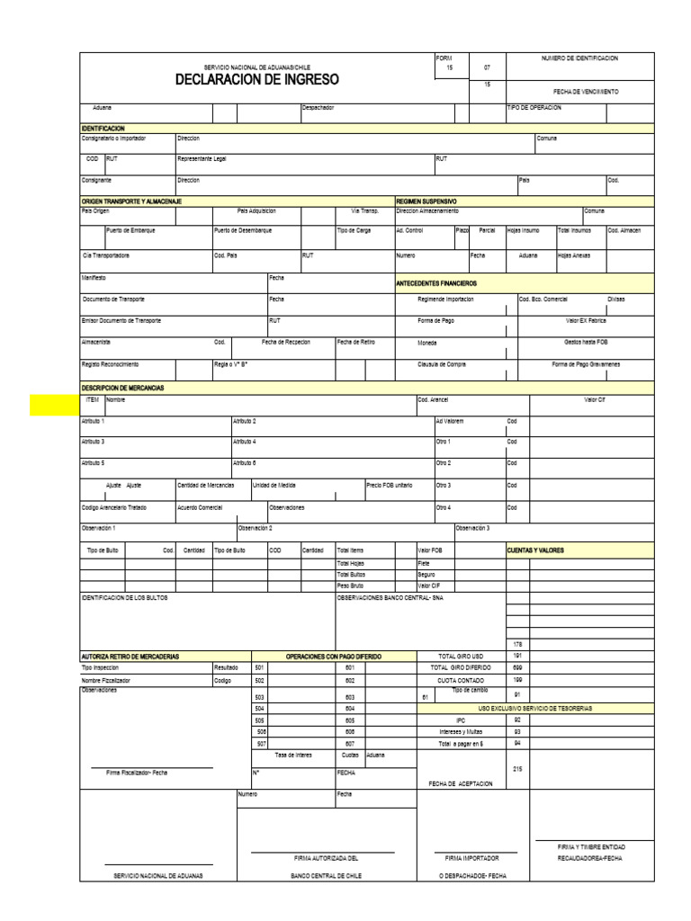 Declaración de Ingreso Aduana Chile | PDF | aduana | Comercio