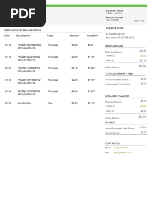 Green dot bank statement 