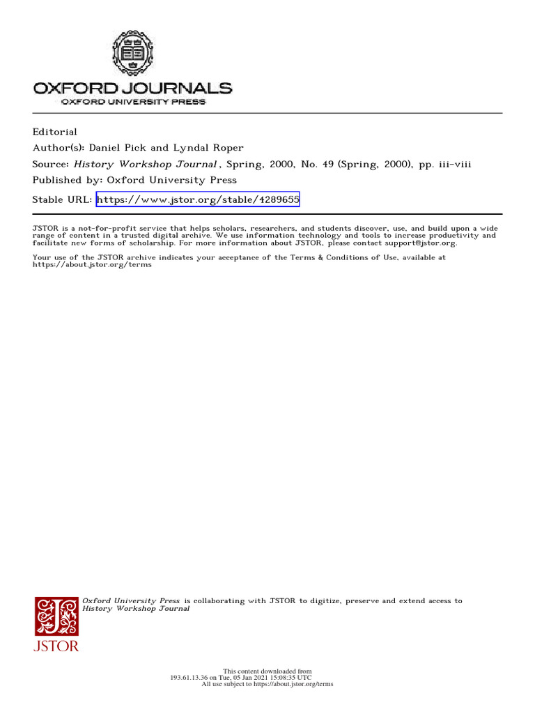 Editorial Spring Dream Special Issue History Journal PDF