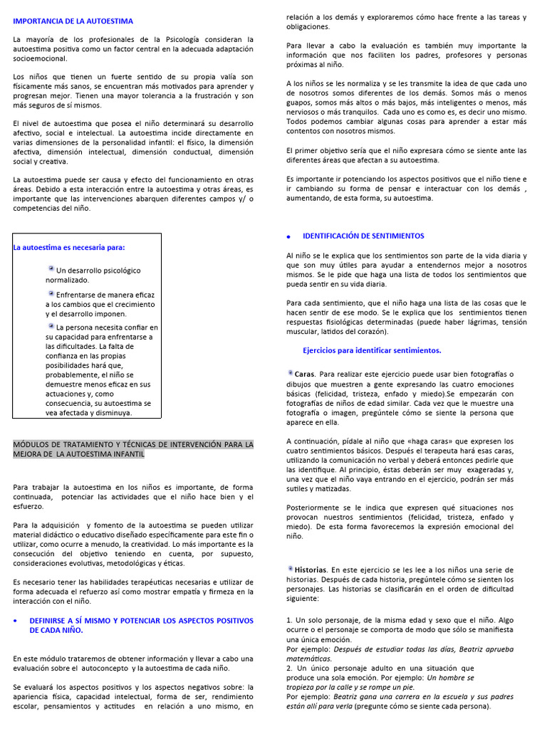 Fomentar la Autoestima en Niños | PDF | Autoestima | Las emociones