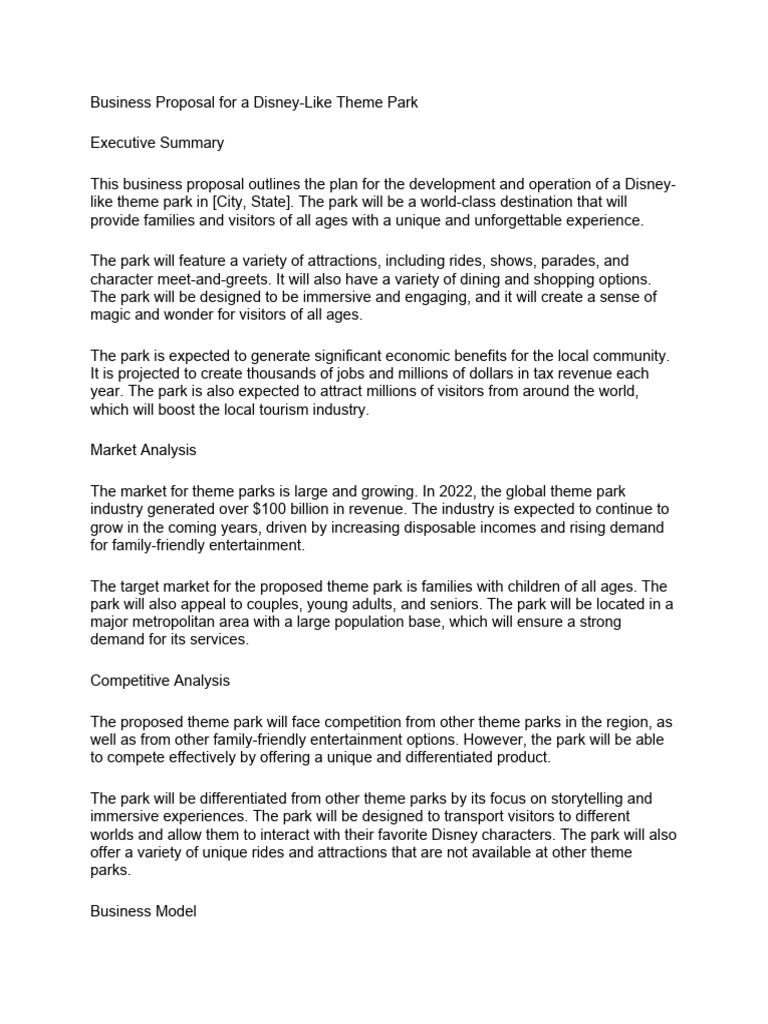 Disney-Like Theme Park Business Proposal | PDF | Amusement Park ...