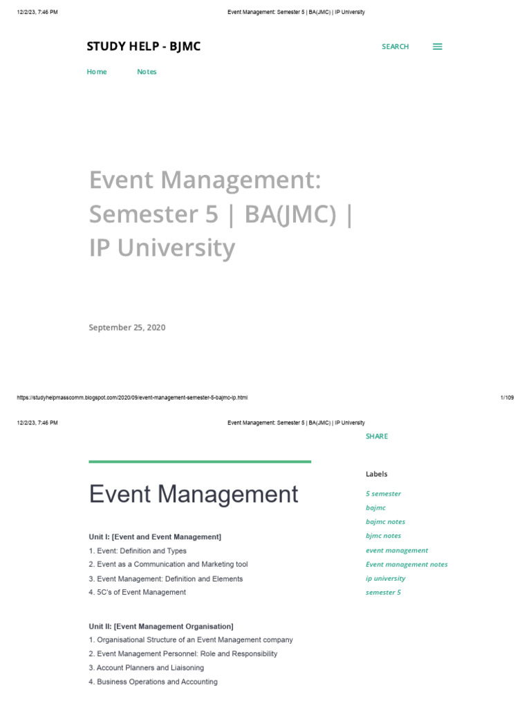 Event Management Notes for BA(JMC) Semester 5 | PDF | Brand | Marketing