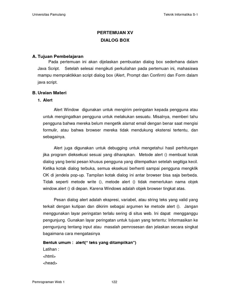 Pembuatan Dialog Box JavaScript Sederhana | PDF | Teknologi & Rekayasa
