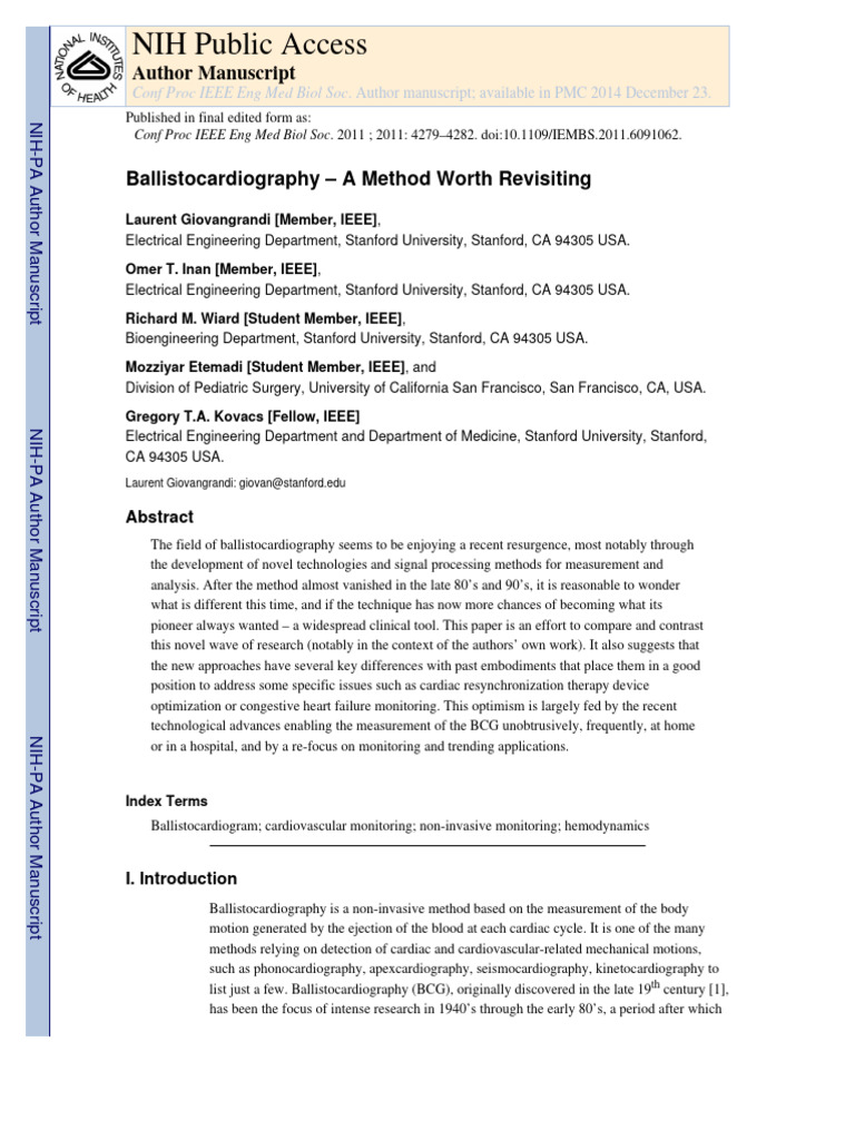 Ballistocardiogram | PDF | Heart | Echocardiography