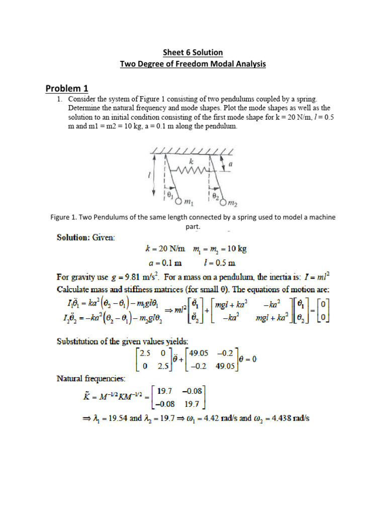 Two-Degree Modal Analysis of Coupled Pendulums | PDF