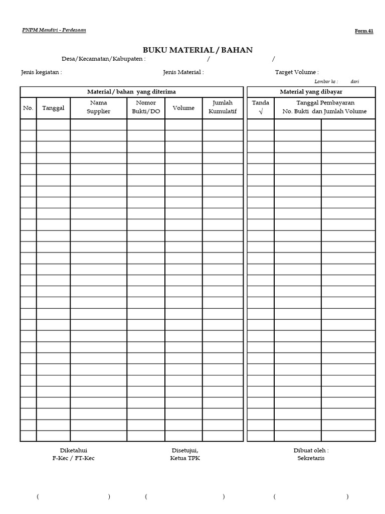 Form. 41. Buku Material-Bahan (Infrastruktur) | PDF