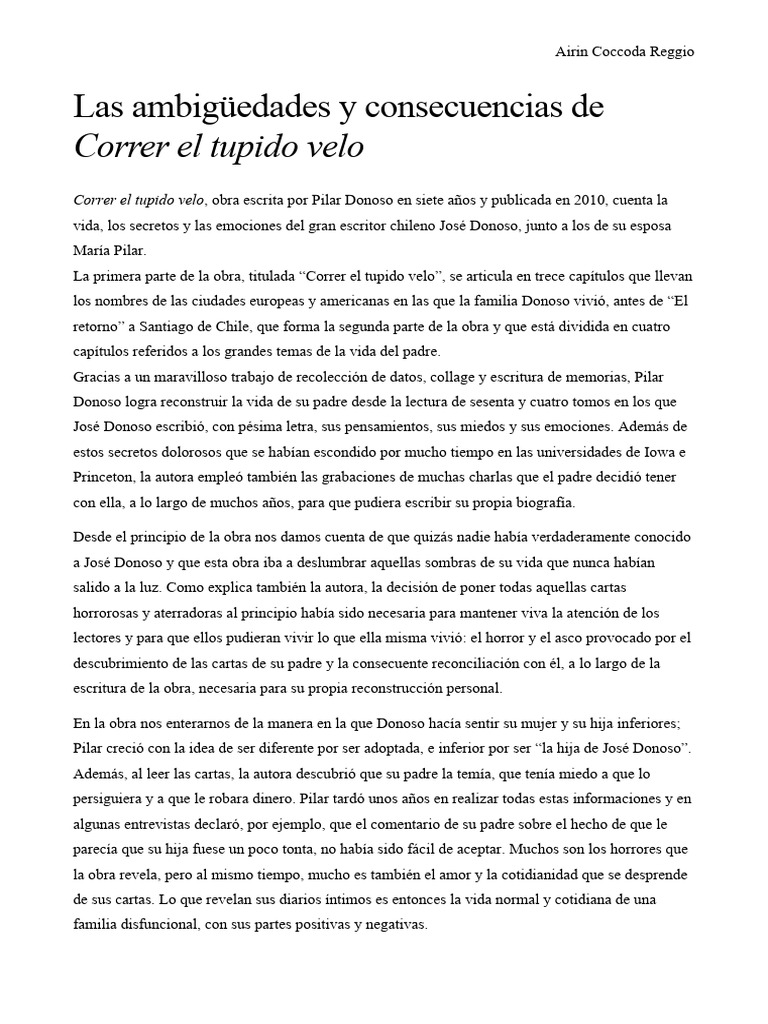 Correr El Tupido Velo Pilar Donoso PDF