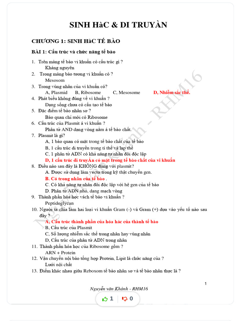 Trac Nghiem Sinh Hoc Va Di Truyen - Compress | PDF