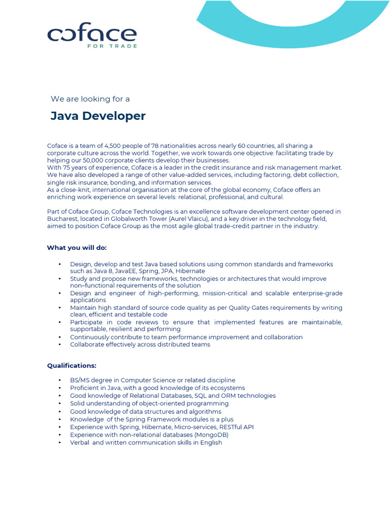 Java Developer JD | PDF | Computing | Information Technology