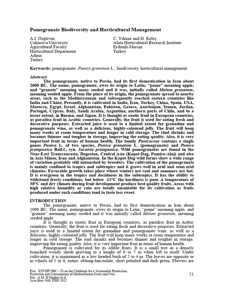 Pomegranate Biodiversityand Horticultural Management Pdf