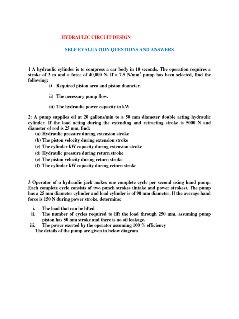 Calculations On Sizing Hydraulic Circuits Final PDF Pump Piston