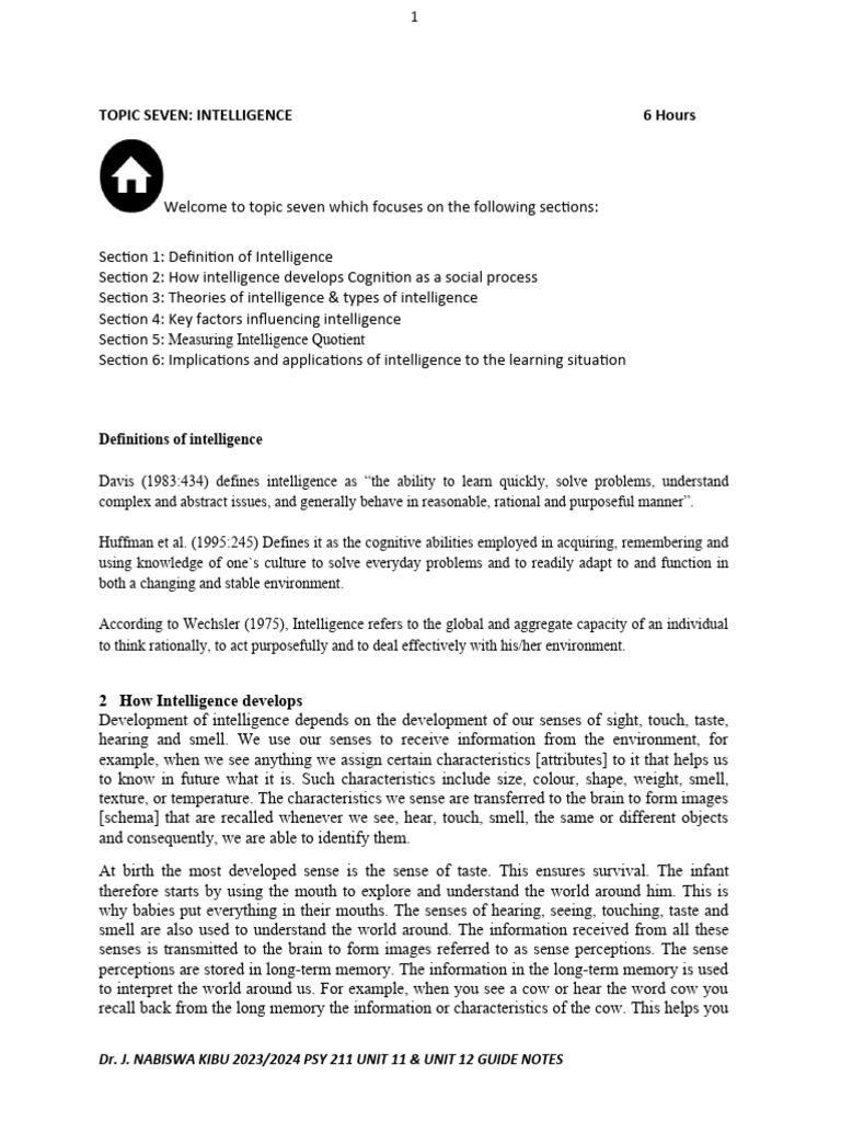 Psy 211 Unit 11 And 12 Guide Notes Pdf Intelligence Quotient