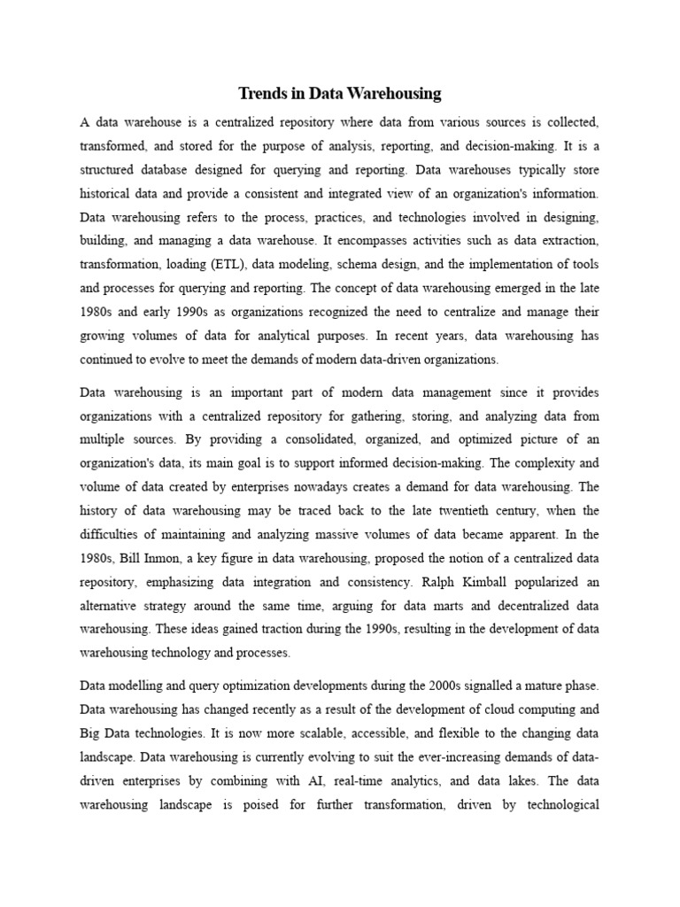 Trends In Data Warehousing Pdf Data Warehouse Computing