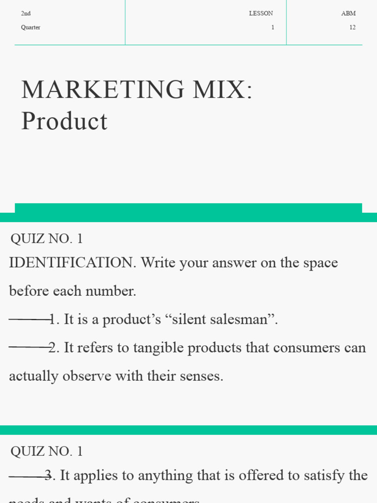Marketing Mix: Product Quiz & Analysis | PDF