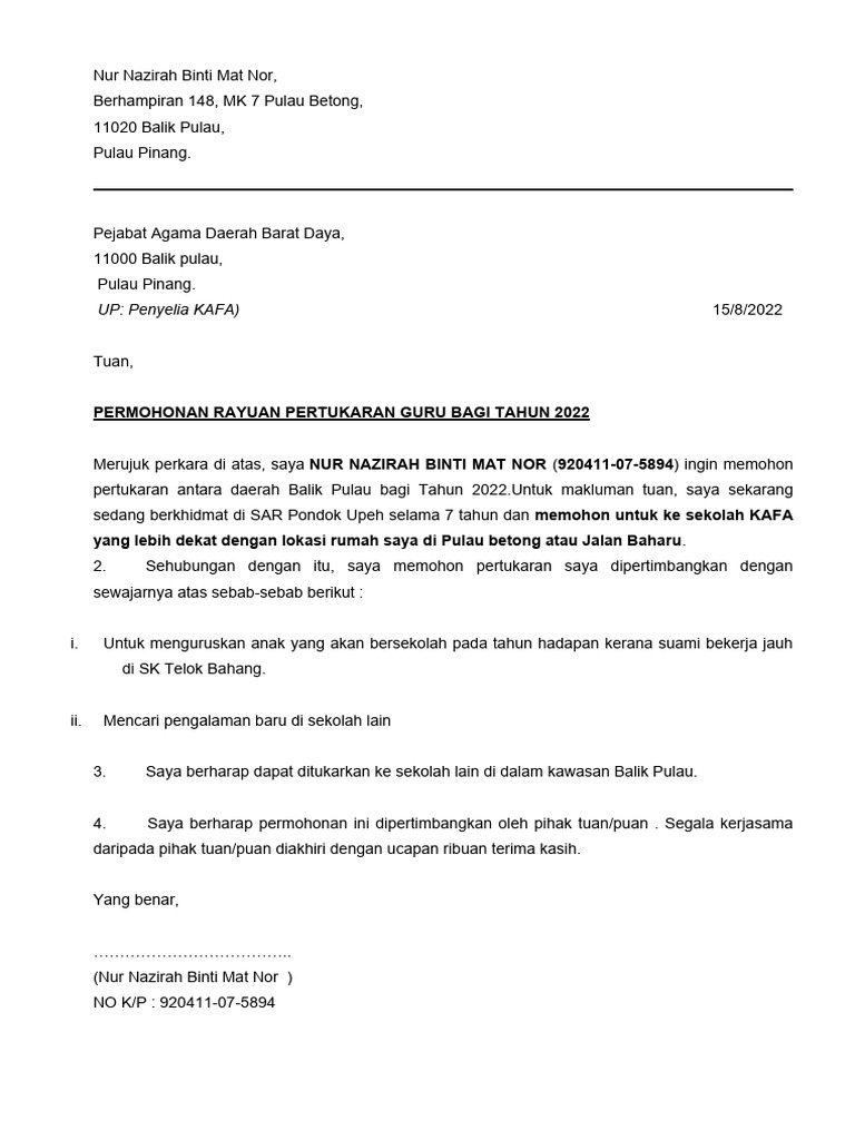 Surat Pertukaran Pdf