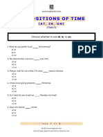 Prepositions of Time at in On Quiz