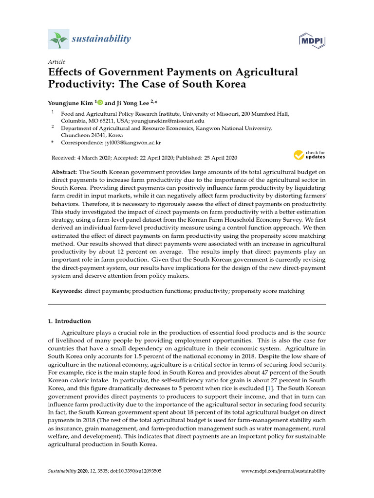 Impact of Direct Payments on Korean Agriculture | PDF | Regression ...
