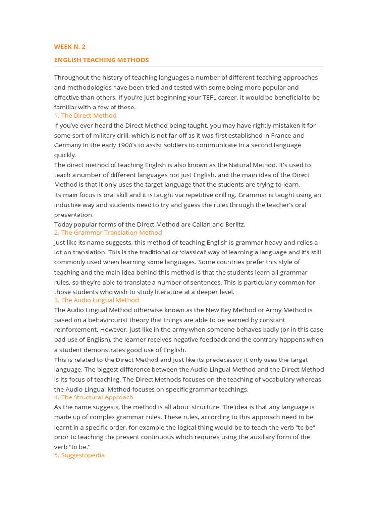 English Teaching Methods Overview | PDF | Applied Linguistics | Teaching