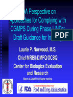 Fda Perspective On Approaches For Complying With Cgmps During Phase I Inds Draft Guidance For Industry