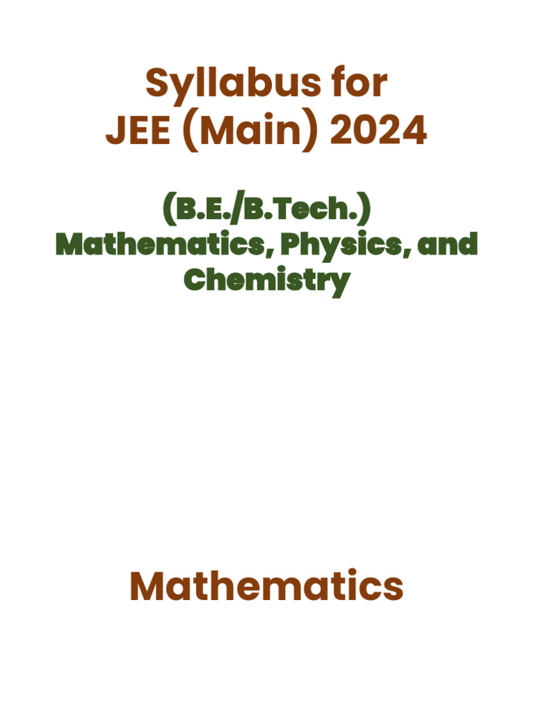 JEE Main 2024 Updated Syllabus PDF