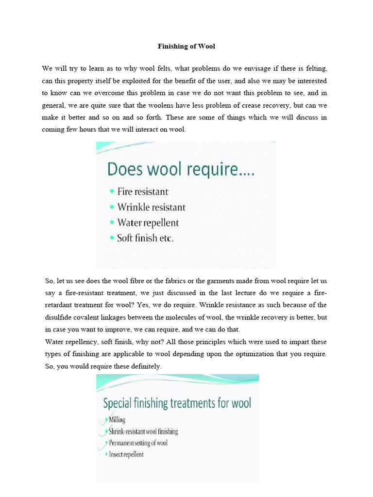 Finishing of Wool PDF Materials Textiles