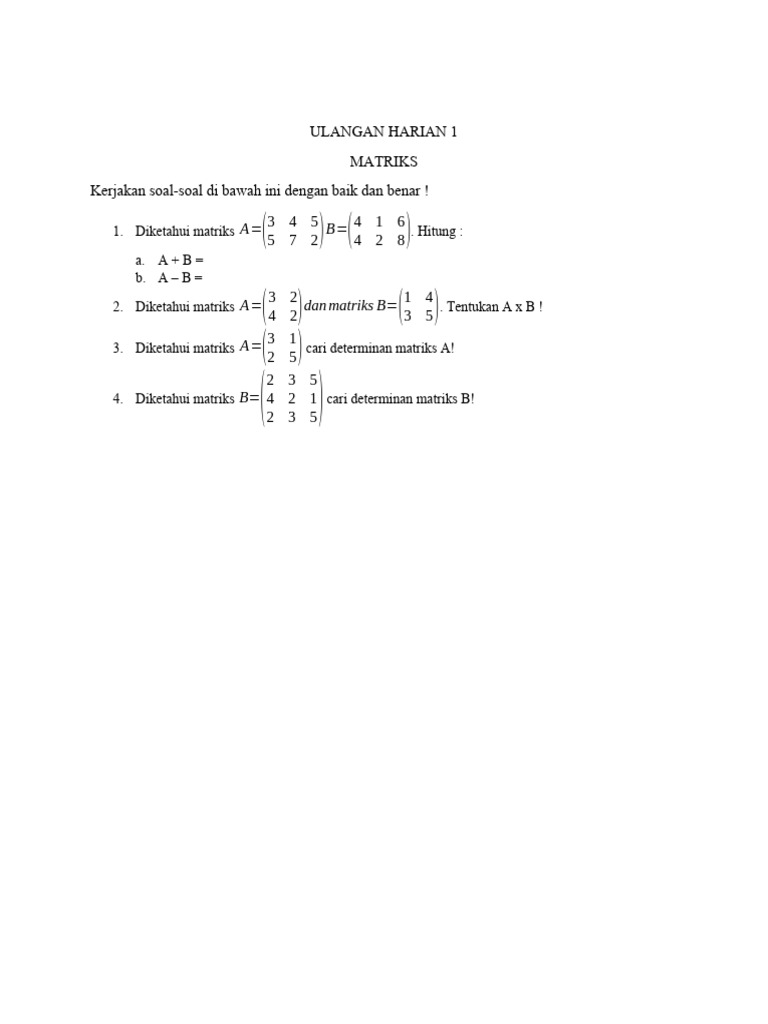 Soal Ulangan Harian Matriks Kelas 11 | PDF