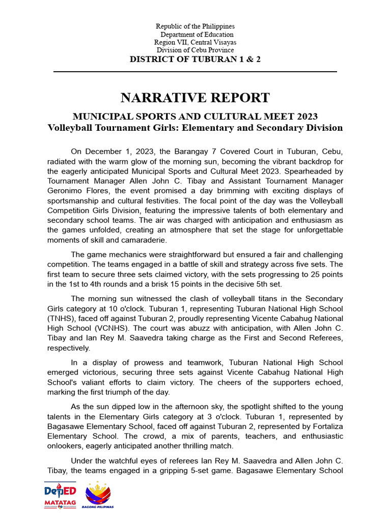 Narrative Report Volleyball Girls PDF