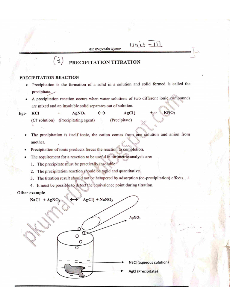 Precipitation Titration Analysis PDF Precipitation (Chemistry
