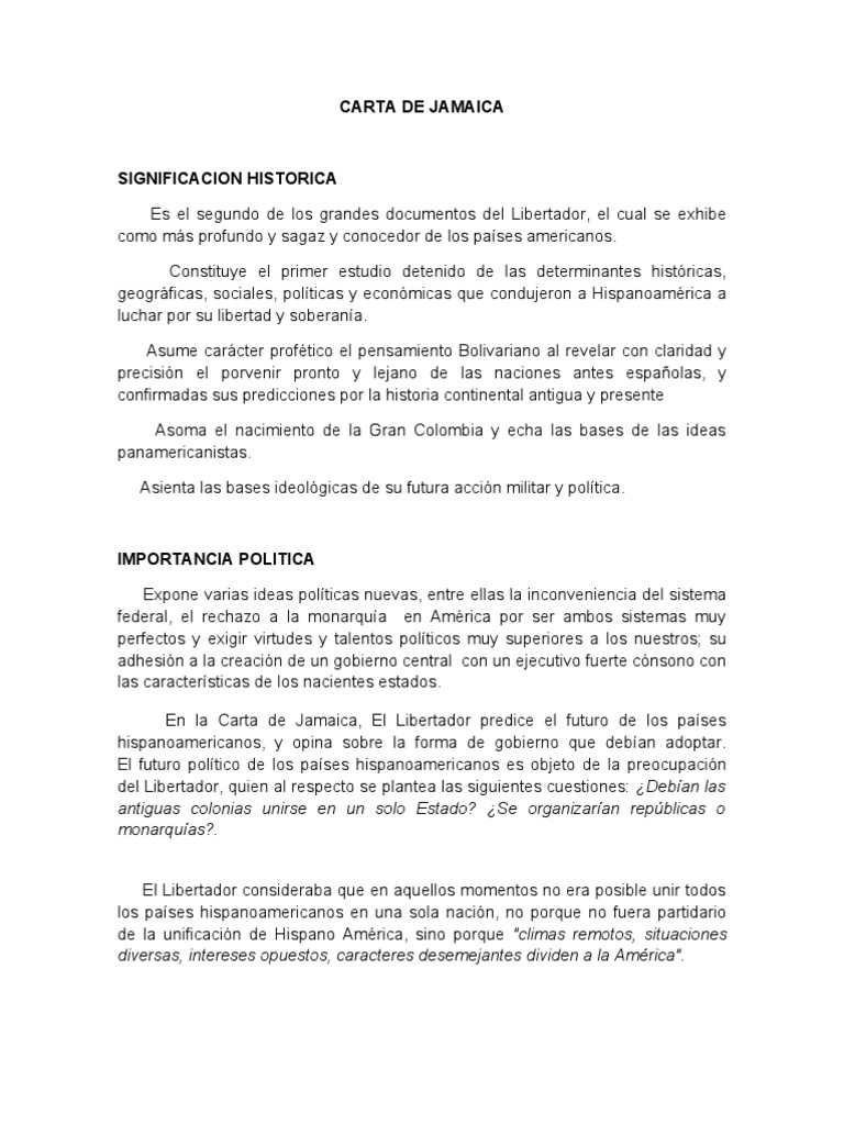 Carta de Jamaica PDF España Américas