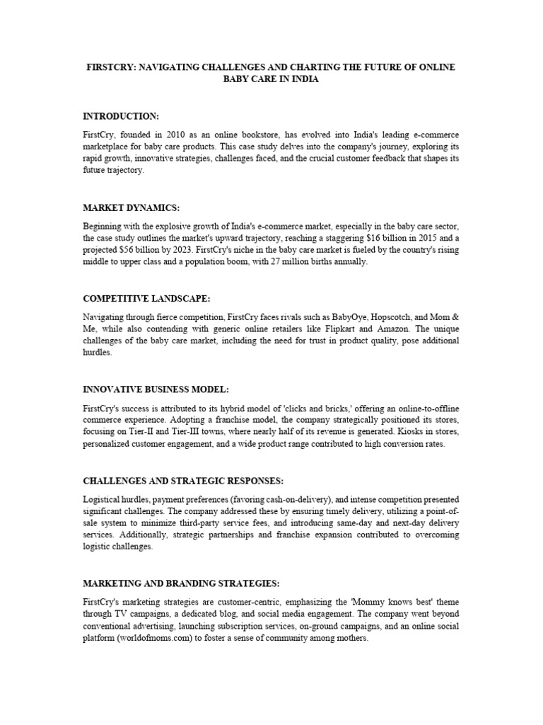 Firstcry writeup pdf e commerce service industries