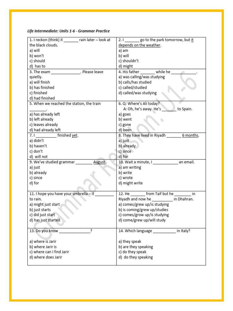 Life Grammar Quiz U1-6 | PDF