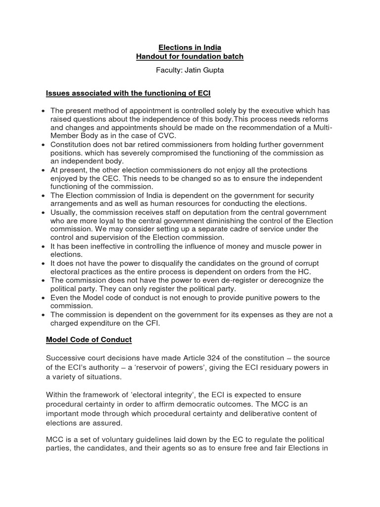 Issues in India's Election Commission | PDF | Elections | Government