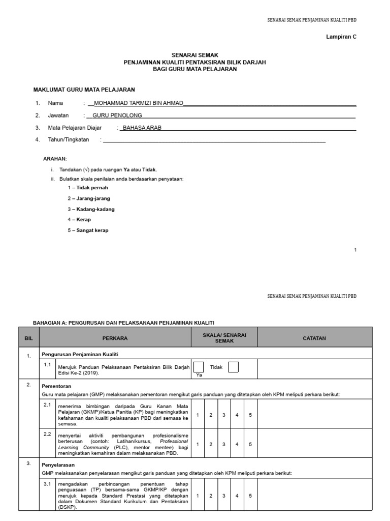 V2GMP Senarai Semak Penjaminan Kualiti PBD Lampiran C | PDF