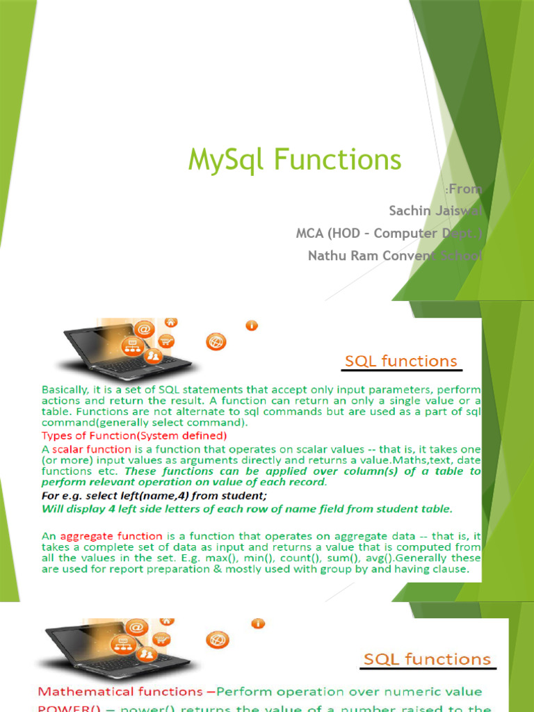 PRESENTATION ON MySql Functions | PDF
