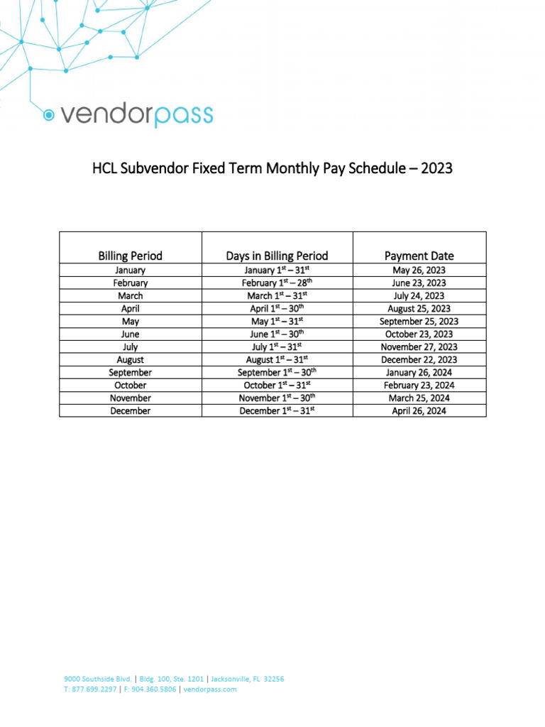 HCL Subvendor Fixed Term Monthly Pay Schedule - 2023 | PDF
