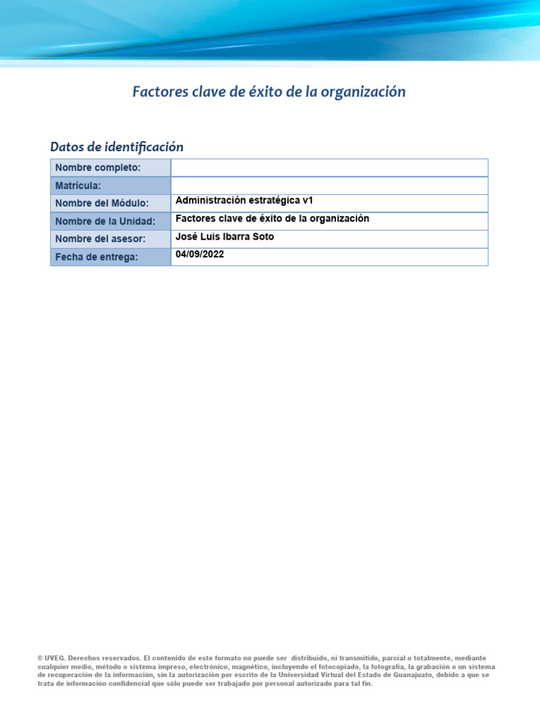 Factores Clave Éxito Organización | PDF | Análisis FODA | Business