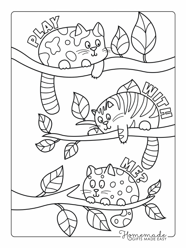 Cat Coloring Pages Cute Trees Doodle | PDF