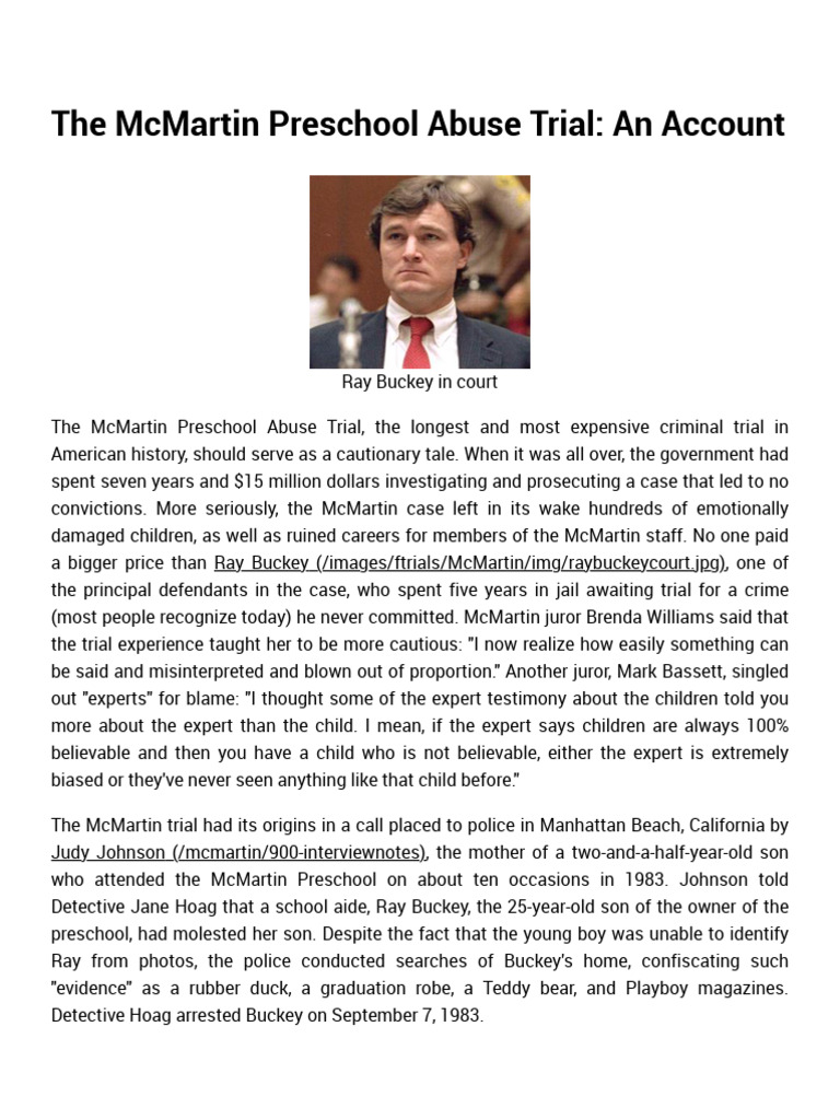The Mcmartin Preschool Abuse Trial An Account Pdf Criminal Law