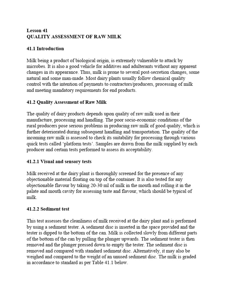 Milk Quality Assessment and Testing Methods | PDF | Colony Forming Unit ...