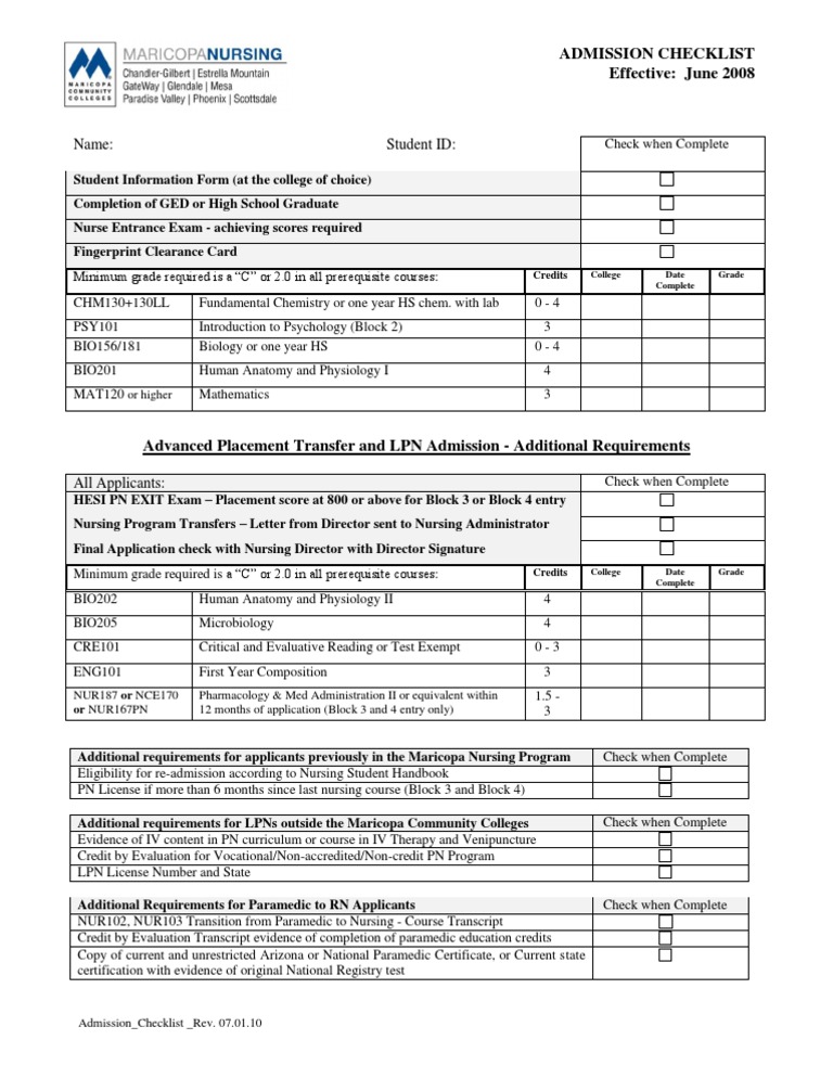Nursing Program Admission Checklist | PDF | Wellness