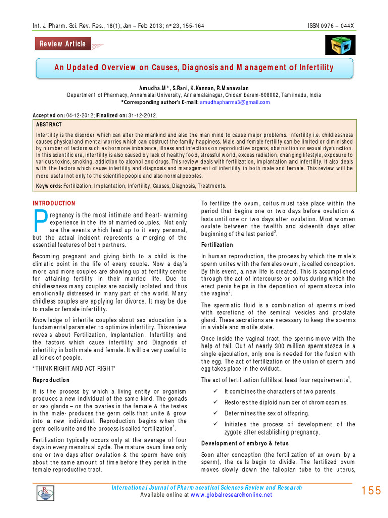 Overview of Male and Female Infertility | PDF | Infertility | In Vitro ...