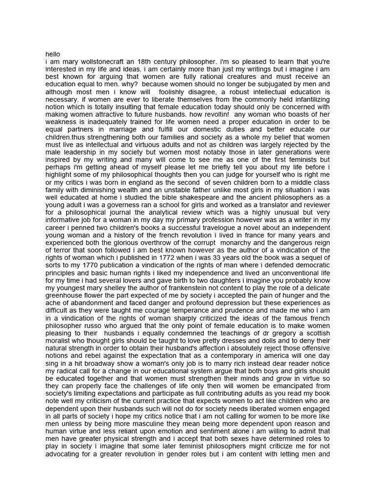 Mary Wollstonecraft | PDF | Woman | Feminism