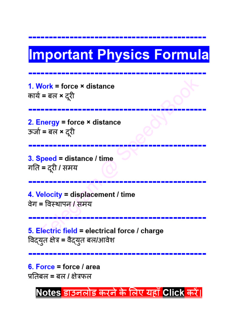 Important Physics Formula | PDF