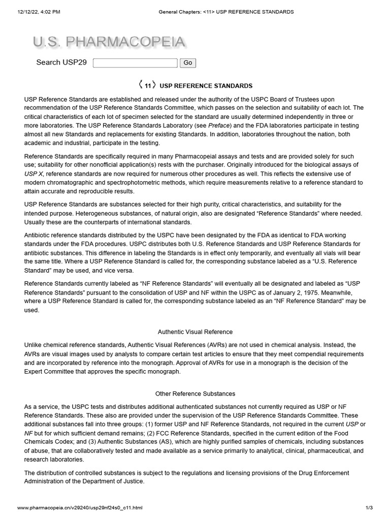 General Chapters 11 Usp Reference Standards PDF Chemical
