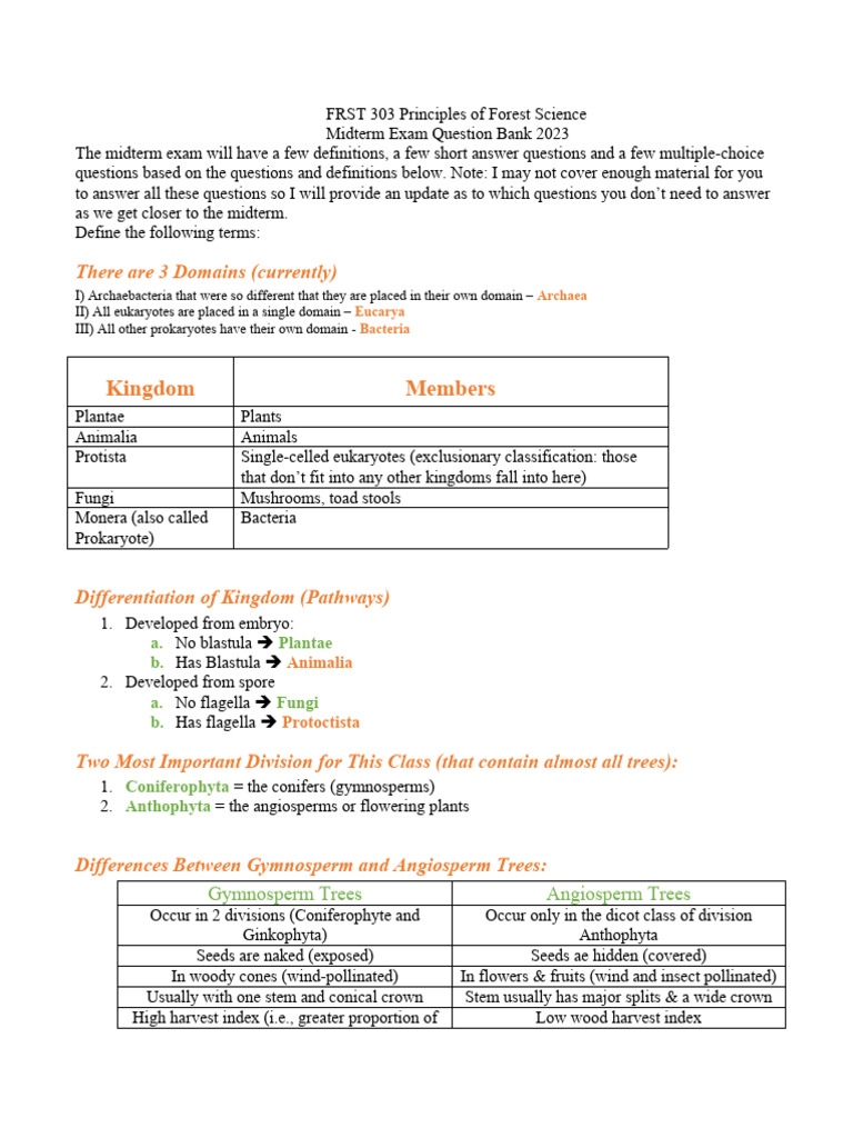 Notes FRST 303 2023 | PDF | Cyanobacteria | Fungus