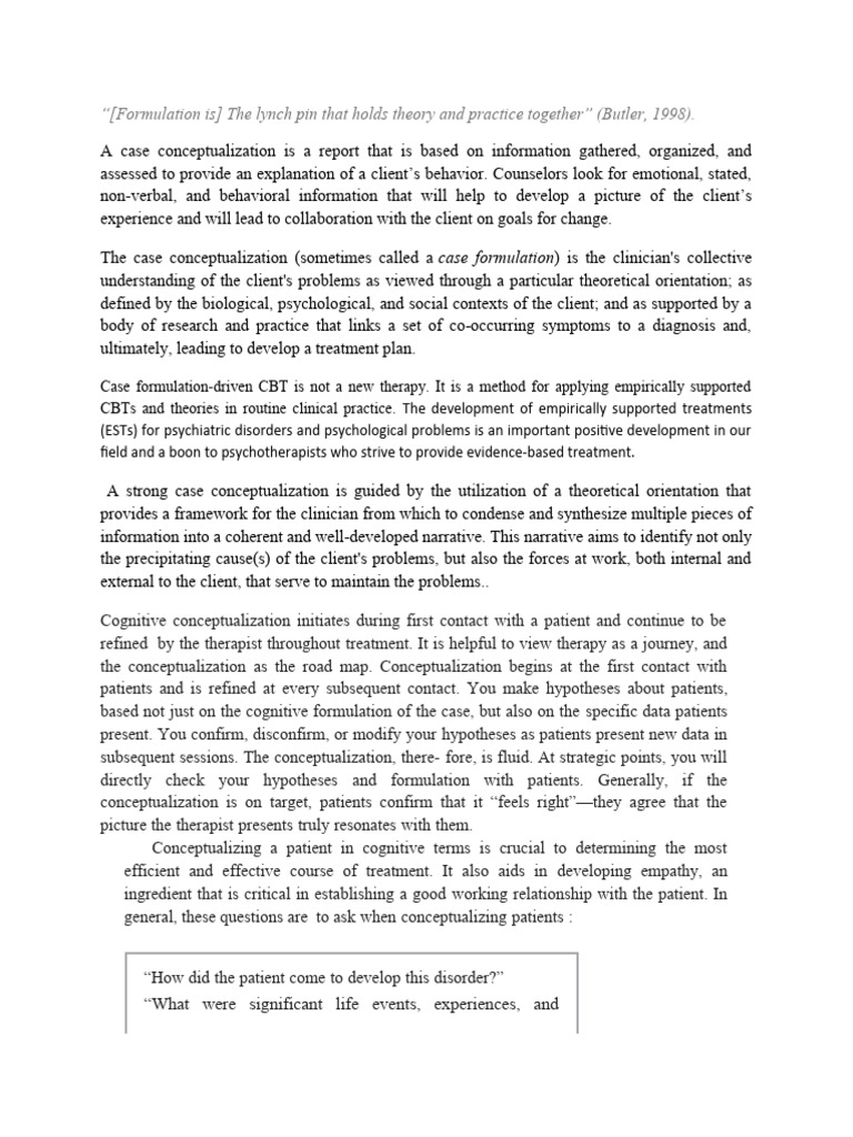 CBT Case Conceptualization Techniques | PDF | Psychotherapy | Cognitive ...