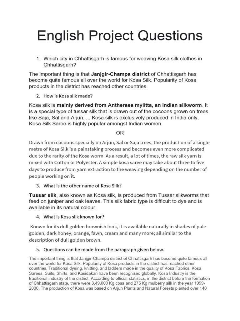 English Project Questions | PDF | Silk | Textiles
