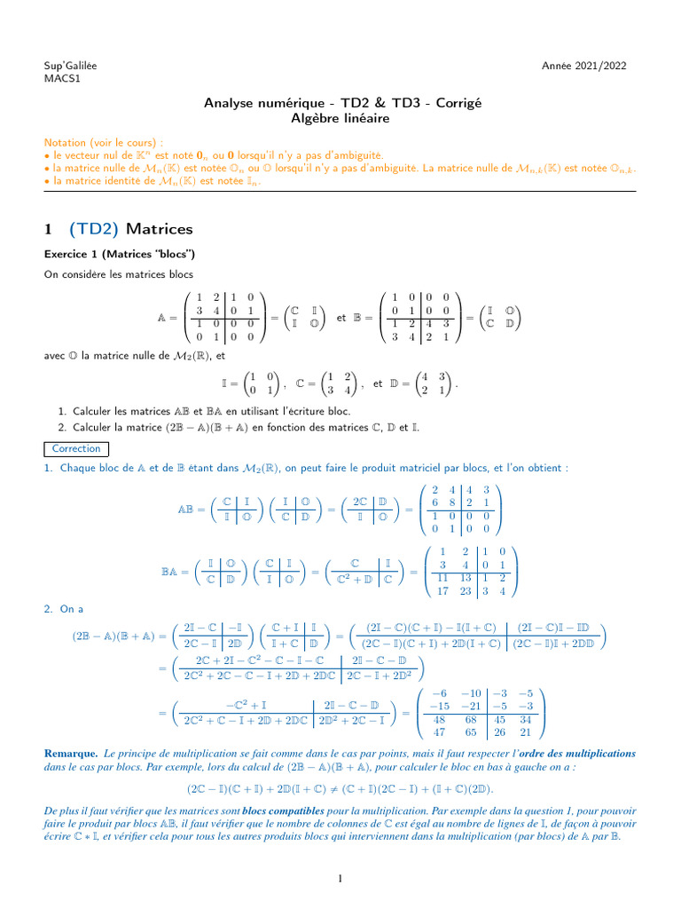 Exercices Corrigés sur Matrices | PDF | Matrice (Mathématiques ...